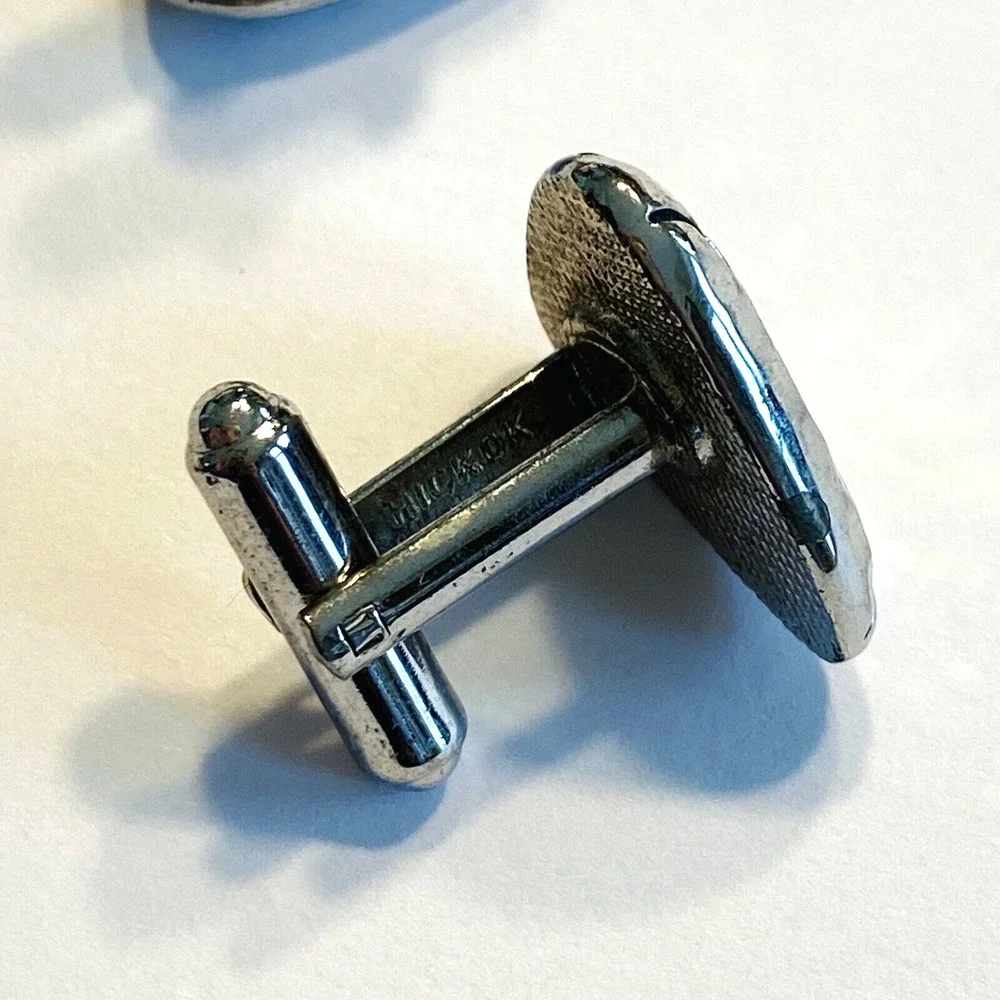 Vintage Mid Century Cufflinks Hickok USA Silvertone Black Brutalist Geometric